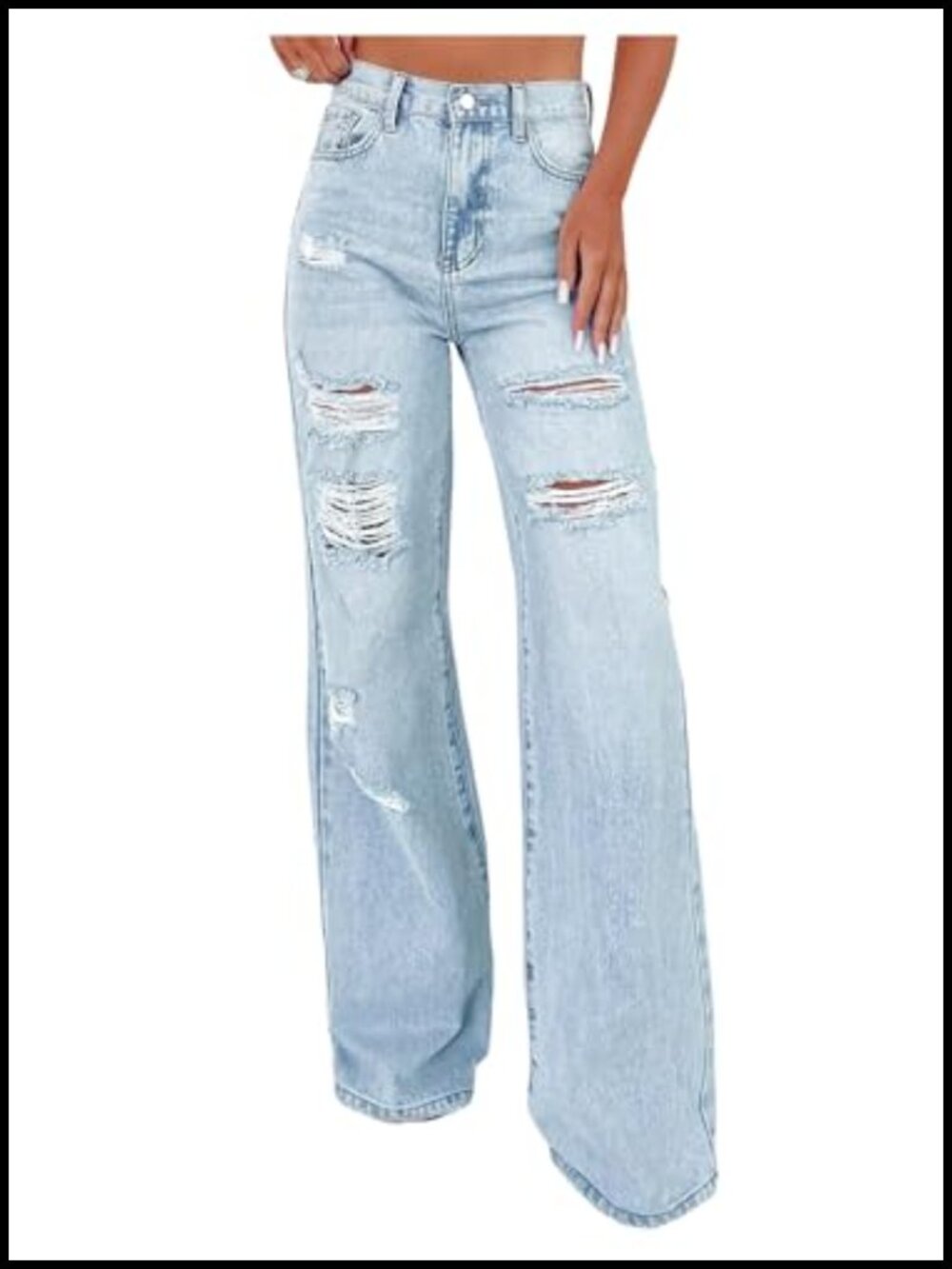 Women's Distressed High Waisted Bell Bottom Flare Leg Boyfriend Jeans